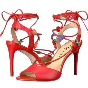 EUC Katy Perry Collections The Carmen Red Strappy Fruit Heels 8.5